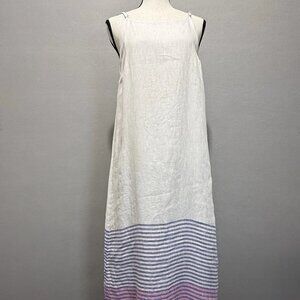 C&C California 100% Linen Maxi Tank Dress Womens S Striped Hem Sleeveless Pastel